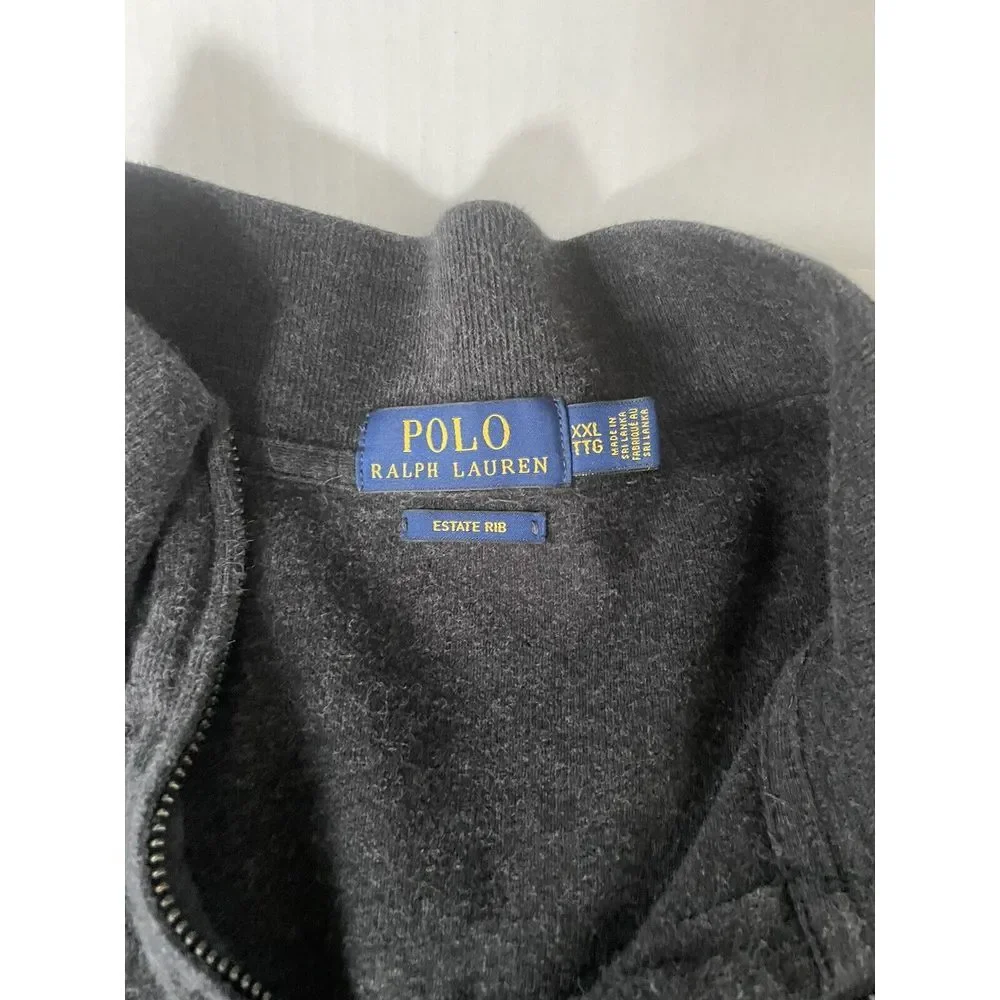 Polo Ralph Lauren Gray Estate Rib 1/4 Zip Pullover Sweater Size XXL‎